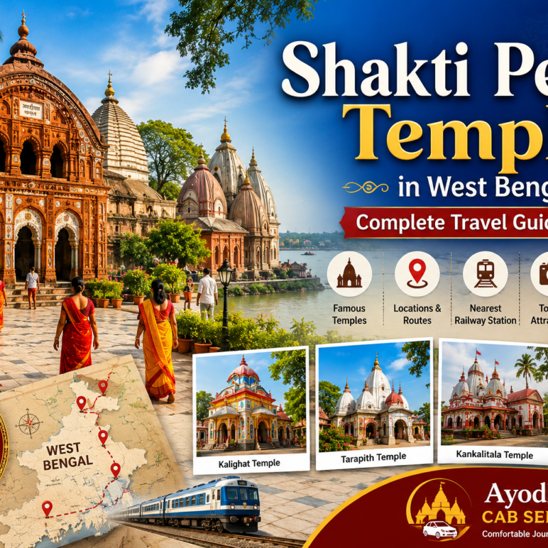 Shakti Peeth Temples in West Bengal complete travel guide showing famous temple architecture, West Bengal culture, heritage landmarks, travel routes and nearest railway station by Ayodhya Cab Services