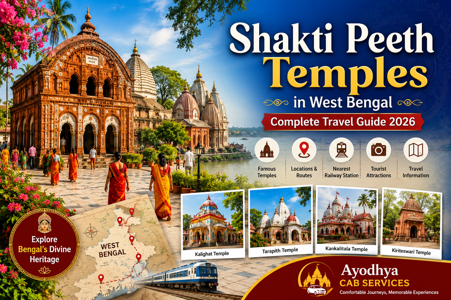 Shakti Peeth Temples in West Bengal Travel Guide | Ayodhya Cab Services Shakti Peeth Temples in West Bengal complete travel guide showing famous temple architecture, West Bengal culture, heritage landmarks, travel routes and nearest railway station by Ayodhya Cab Services