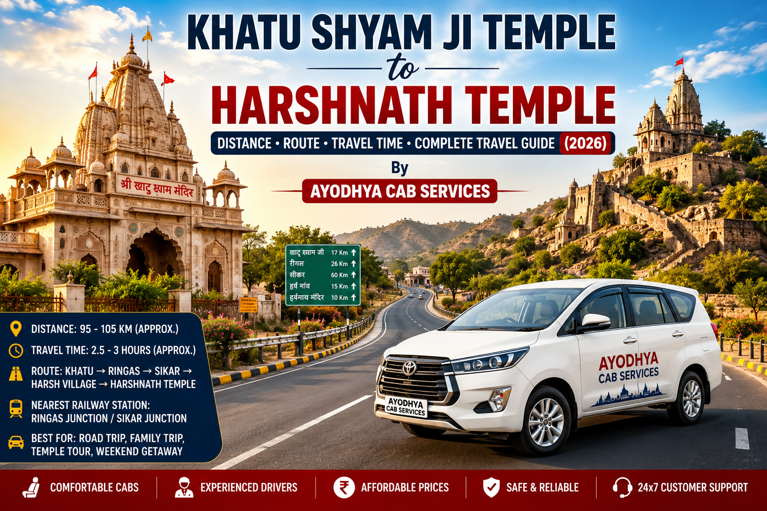 Khatu Shyam Ji Temple to Harshnath Temple Distance | Ayodhya Cab Services Travel Guide Khatu Shyam Ji Temple to Harshnath Temple Distance, Rajasthan road route, travel guide, nearest railway station, travel time, Ayodhya Cab Services