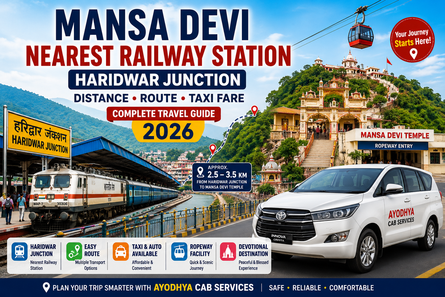 Mansa Devi Nearest Railway Station Complete Travel Guide by Ayodhya Cab Services Mansa Devi Nearest Railway Station showing Haridwar Junction route, distance, local transport and travel guide by Ayodhya Cab Services