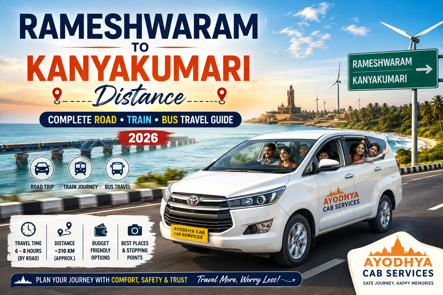 Rameshwaram to Kanyakumari Distance by Road, Train & Bus (2026 Travel Guide)