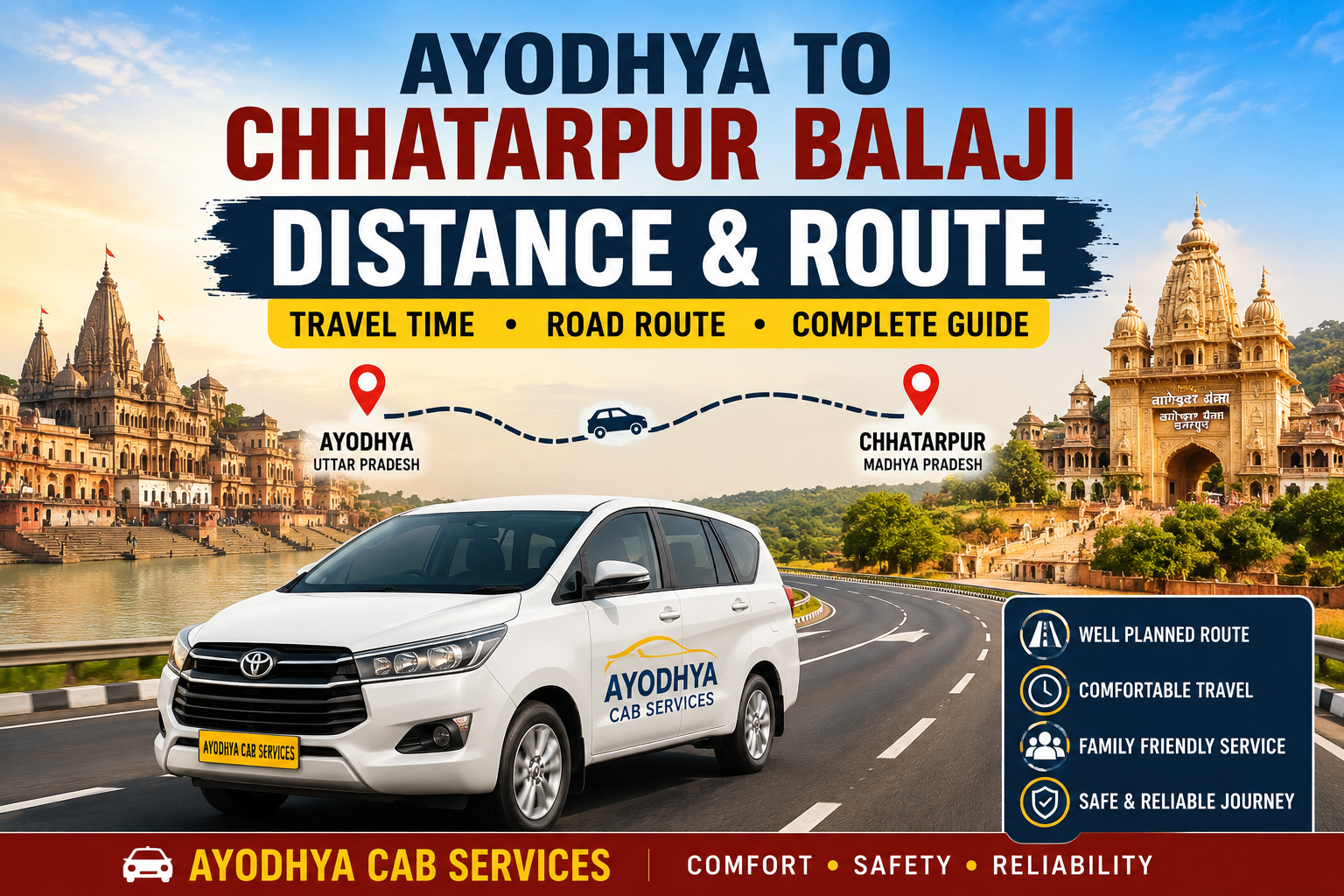 Ayodhya to Chhatarpur Balaji Distance, Route & Travel Guide | Ayodhya Cab Services Ayodhya to Chhatarpur Balaji Distance with road route, travel time and complete journey guide by Ayodhya Cab Services
