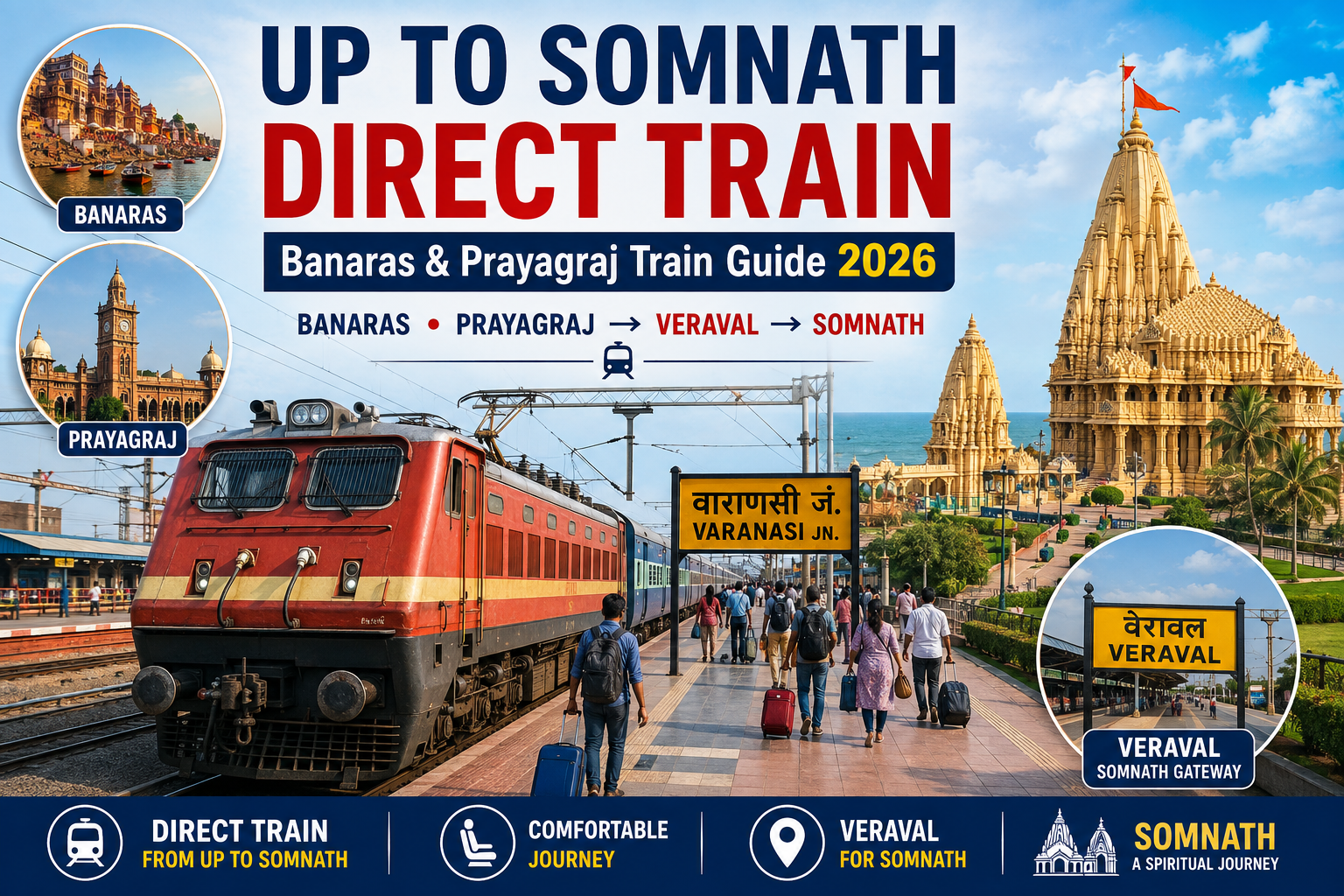 UP to Somnath Direct Train | Banaras Prayagraj Train Guide – Ayodhya Cab Services UP to Somnath Direct Train from Banaras and Prayagraj to Veraval for Somnath train journey in 2026