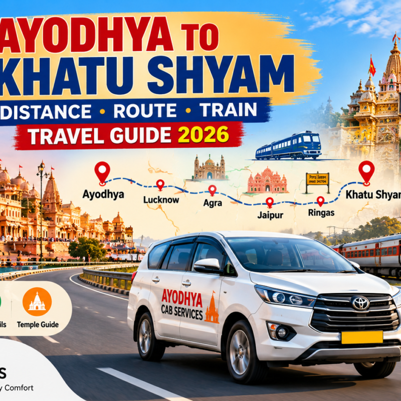 Ayodhya to Khatu Shyam Distance travel guide showing Ayodhya Cab Services road journey to Khatu Shyam Rajasthan