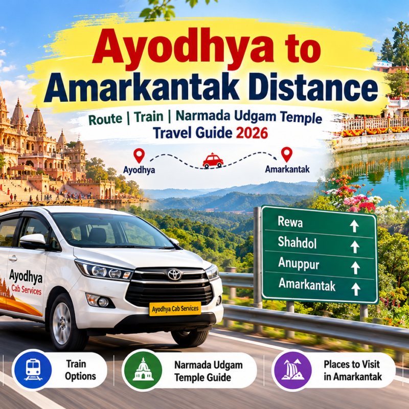 Ayodhya to Amarkantak Distance travel guide showing the road journey from Ayodhya to Narmada Udgam Temple in Amarkantak