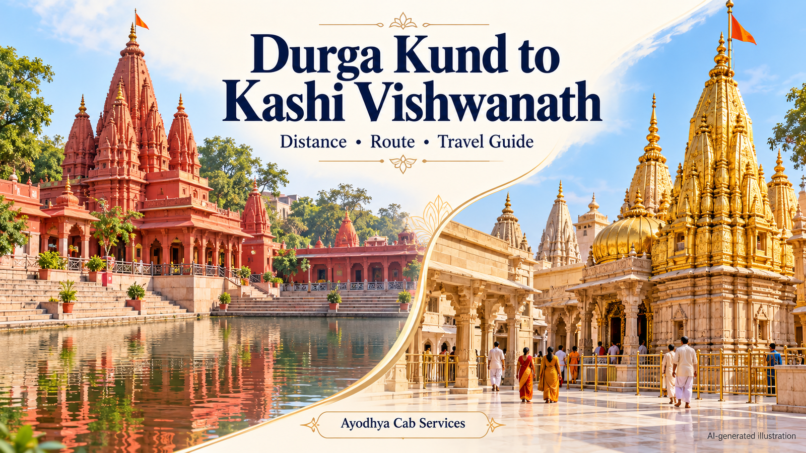 Durga Kund Vishwanath Distance: Varanasi Travel Guide | Ayodhya Cab Services AI Overviews branded searches illustration showing an Indian marketer reviewing brand visibility and search information in a bright office